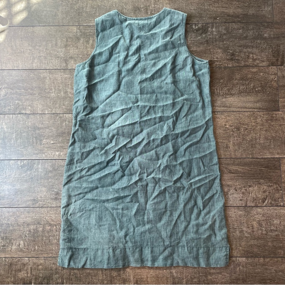 Muted teal linen sleeveless shift dress - Picture 2 of 6